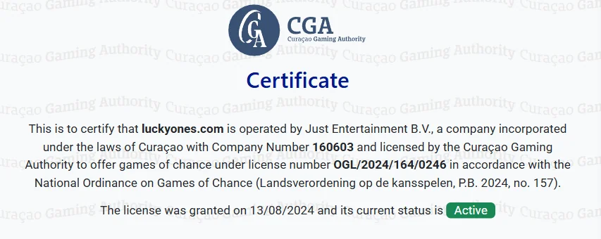 Luckyone Casino license